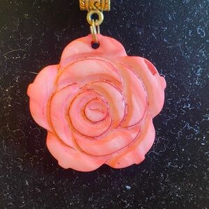 Salmon Pink Rose Pendant Necklace with Gold Bail